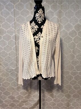 Vintage Victoria Holley Cream Pointelle Knit Cardigan w/mother of pearl button M